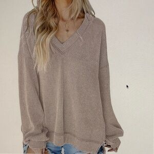 Long Sleeve V Neck Oversized Top